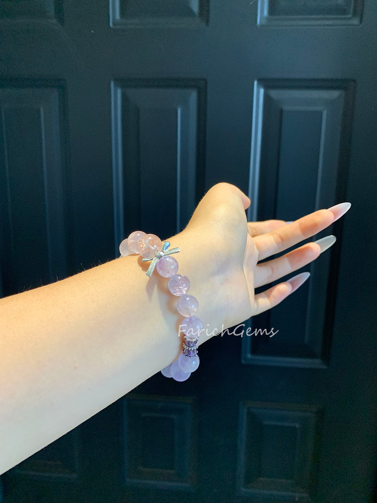 Mozambique Rose Quartz Lavender Amethyst Crystal Bracelet