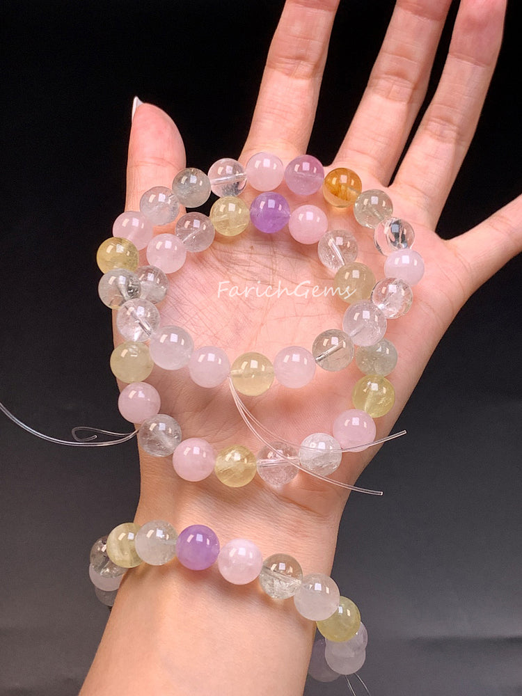 Rainbow Azeztulite Quartz Beaded Crystal Bracelet 10mm