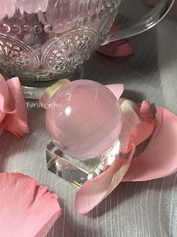 Natural Six-Star Rose Quartz Sphere, Pink Love 6-Point Rose Crystal Sphere