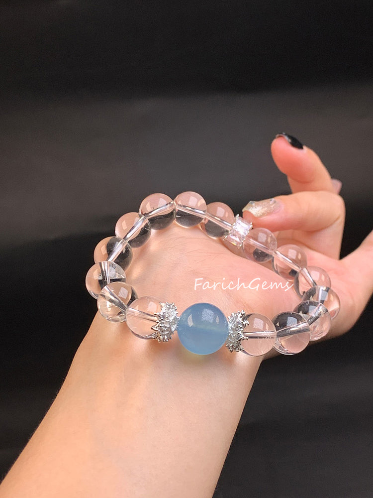 Aquamarine Clear Quartz Beaded Crystal Bracelet 11mm