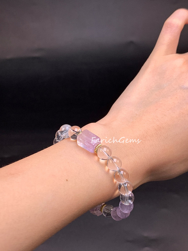 Lavender Clear Quartz Beaded Crystal Bracelet 8mm