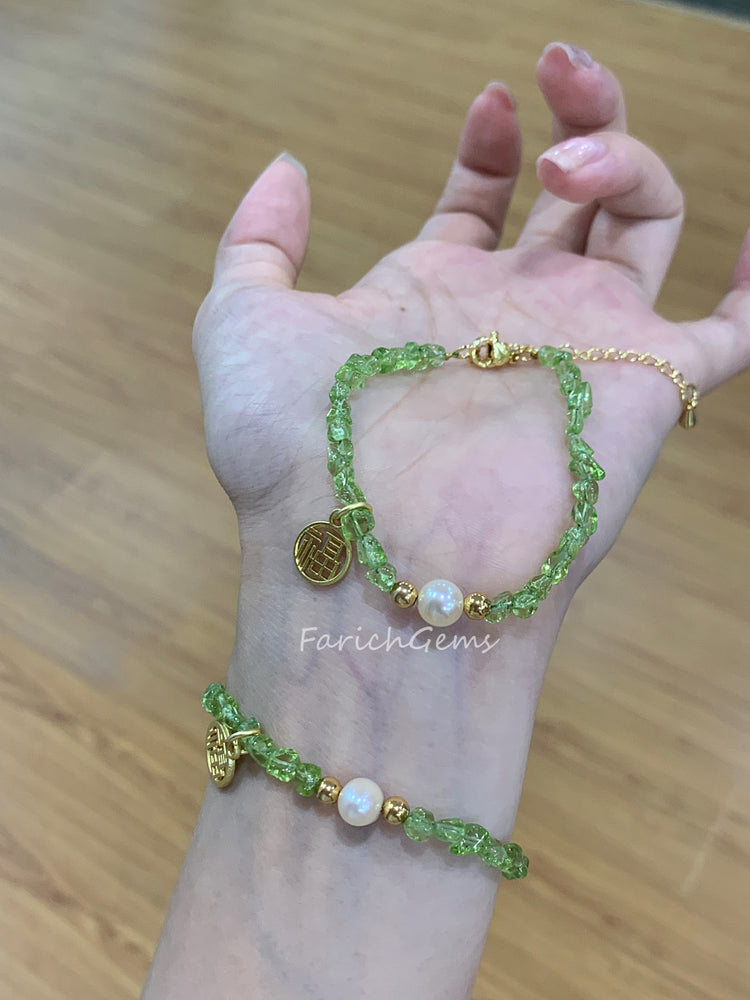 Natural Pearl Peridot Beaded Bracelet (Varying Sizes)