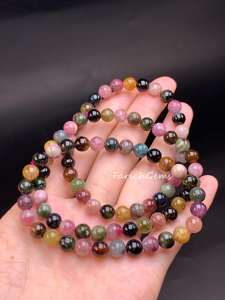 Rainbow Tourmaline Beaded Crystal Bracelet 6mm