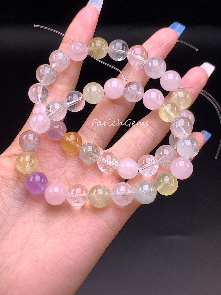 Rainbow Azeztulite Quartz Beaded Crystal Bracelet 10mm