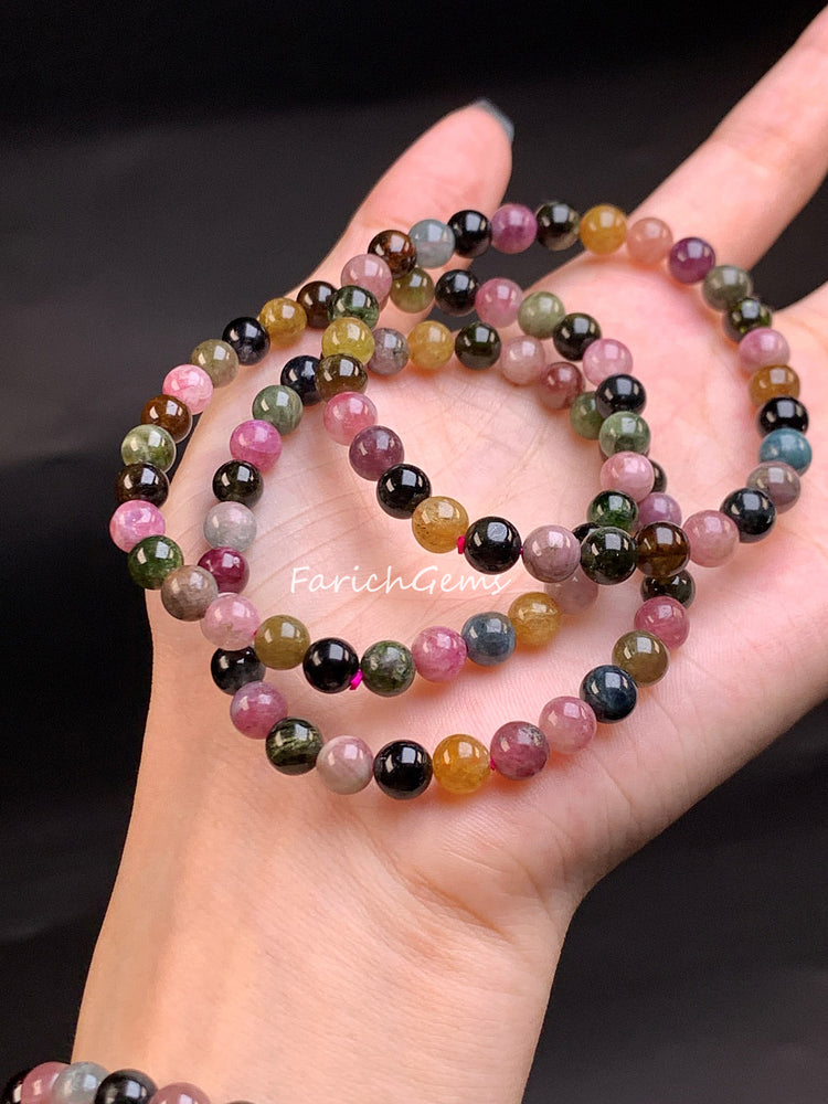 Rainbow Tourmaline Beaded Crystal Bracelet 6mm