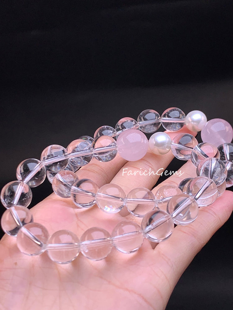 Madagascar Rose Quarz Natural Pearl Clear Quarz Bracelet 11mm