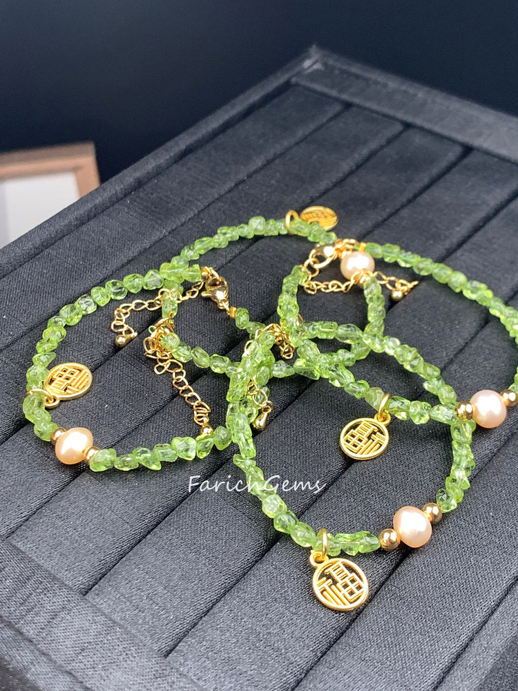 Natural Pearl Peridot Beaded Bracelet (Varying Sizes)