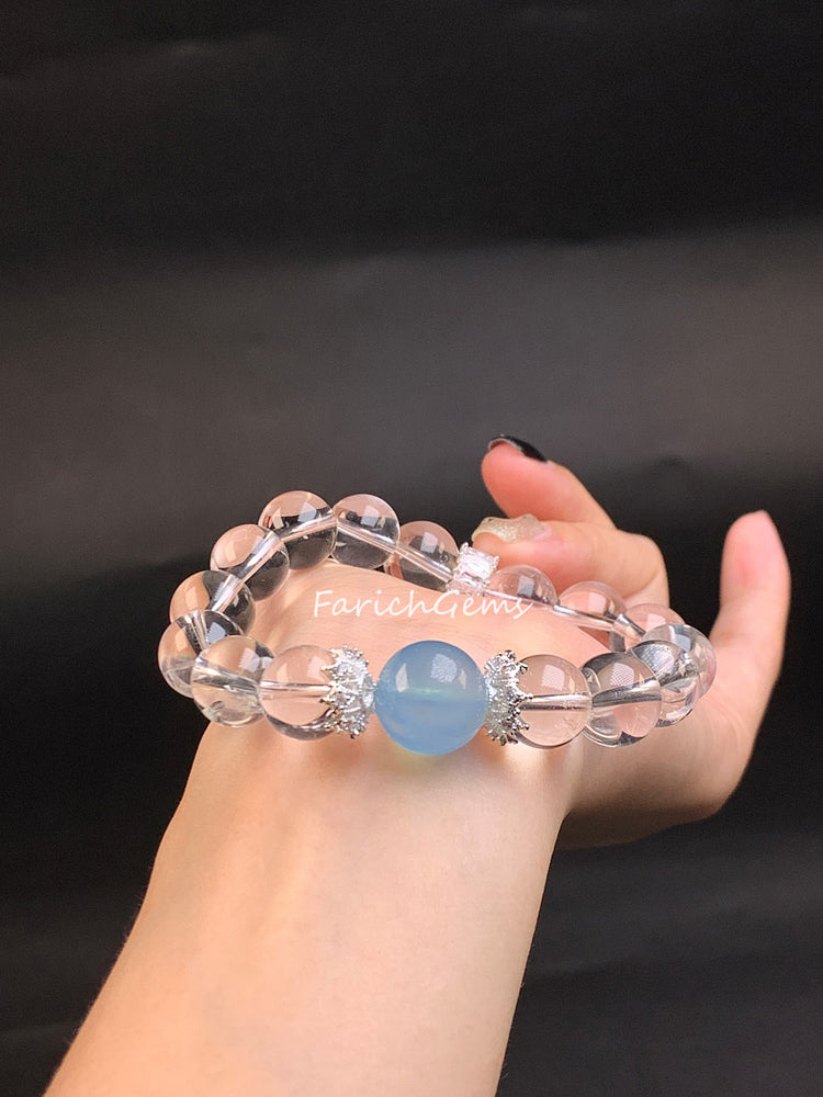 Aquamarine Clear Quartz Beaded Crystal Bracelet 11mm