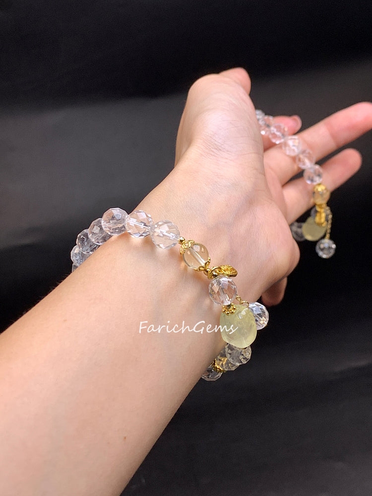 Clear Quartz Citrine Crystal Beaded Bracelet 8mm