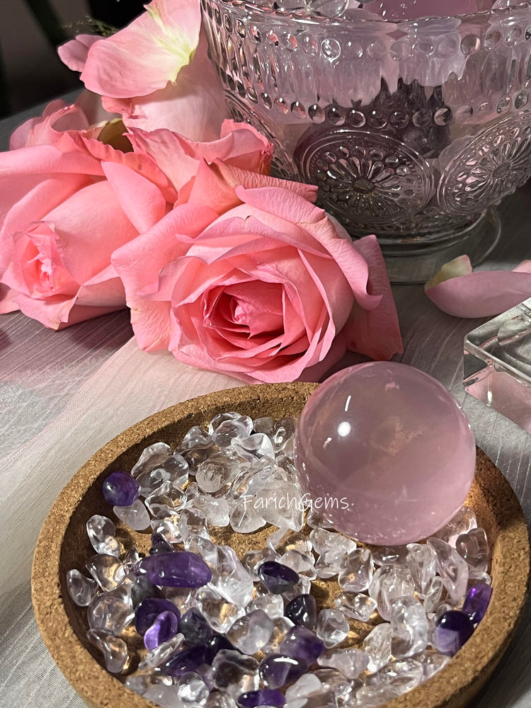 Natural Six-Star Rose Quartz Sphere, Pink Love 6-Point Rose Crystal Sphere