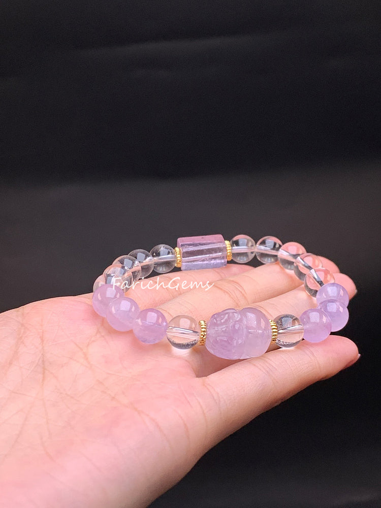 Lavender Clear Quartz Beaded Crystal Bracelet 8mm