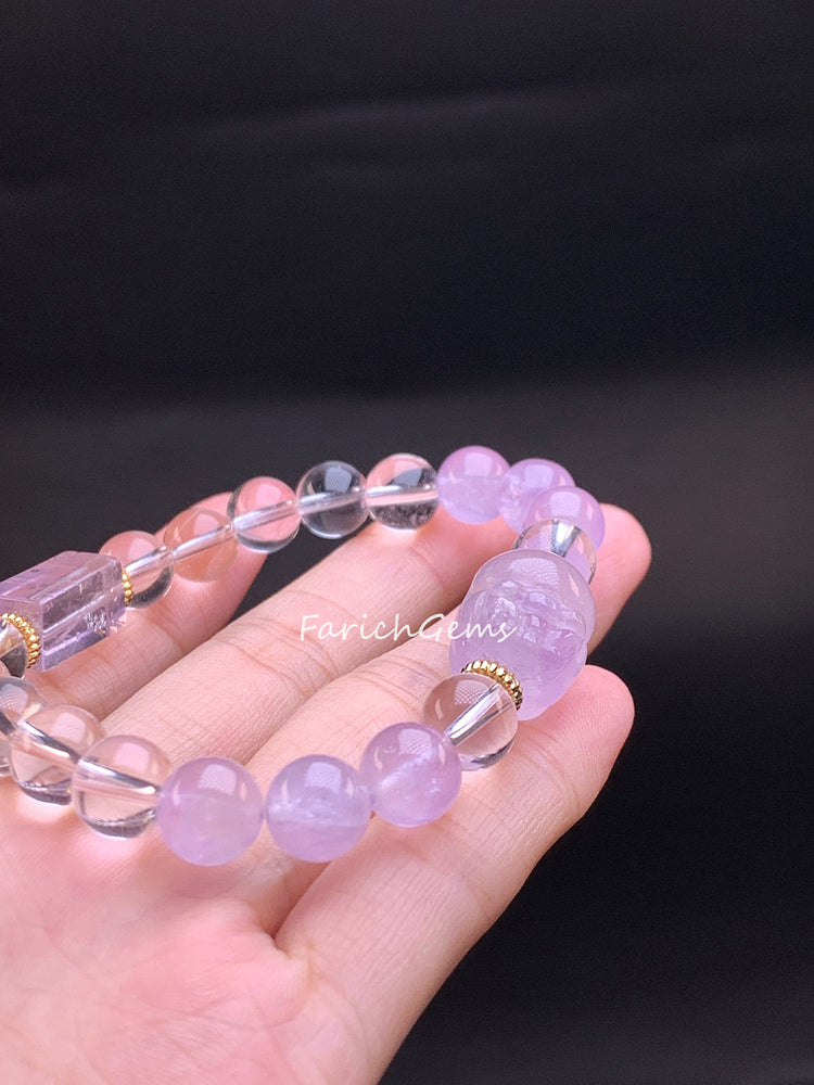 Lavender Clear Quartz Beaded Crystal Bracelet 8mm