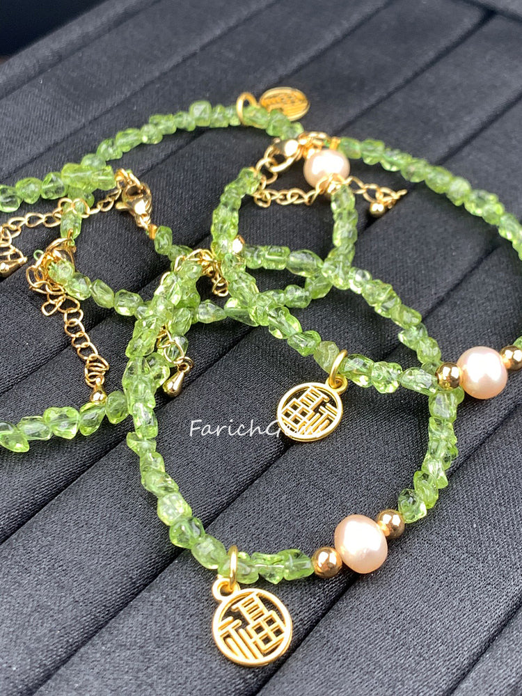 Natural Pearl Peridot Beaded Bracelet (Varying Sizes)