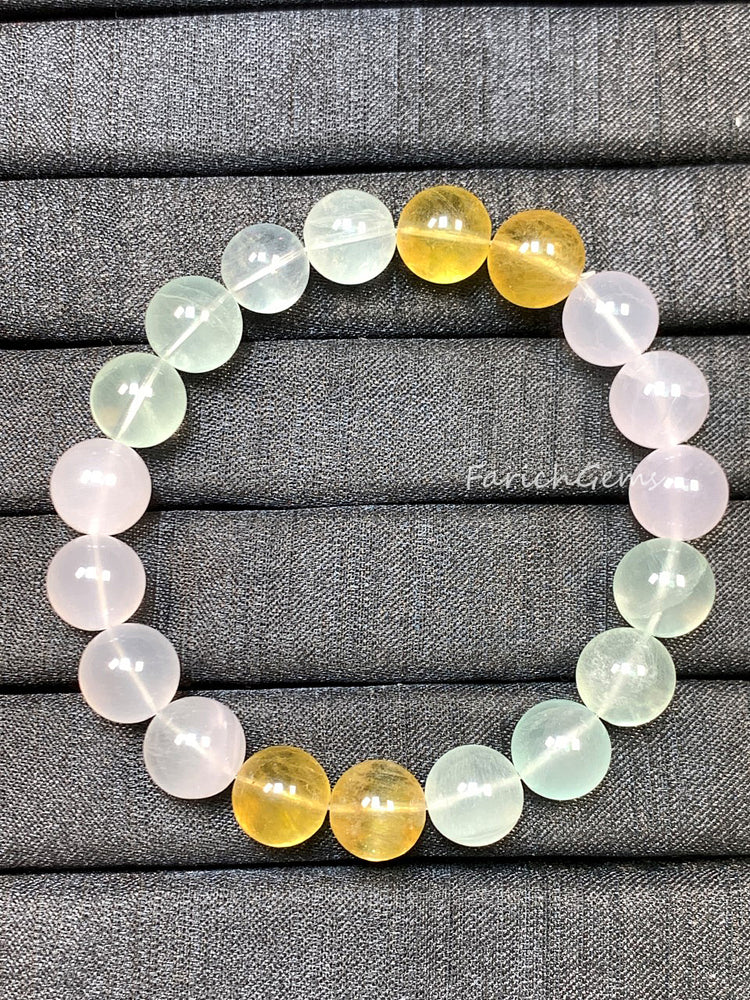 Macaron Colorful Fluorite Beaded Crystal Bracelet 10mm