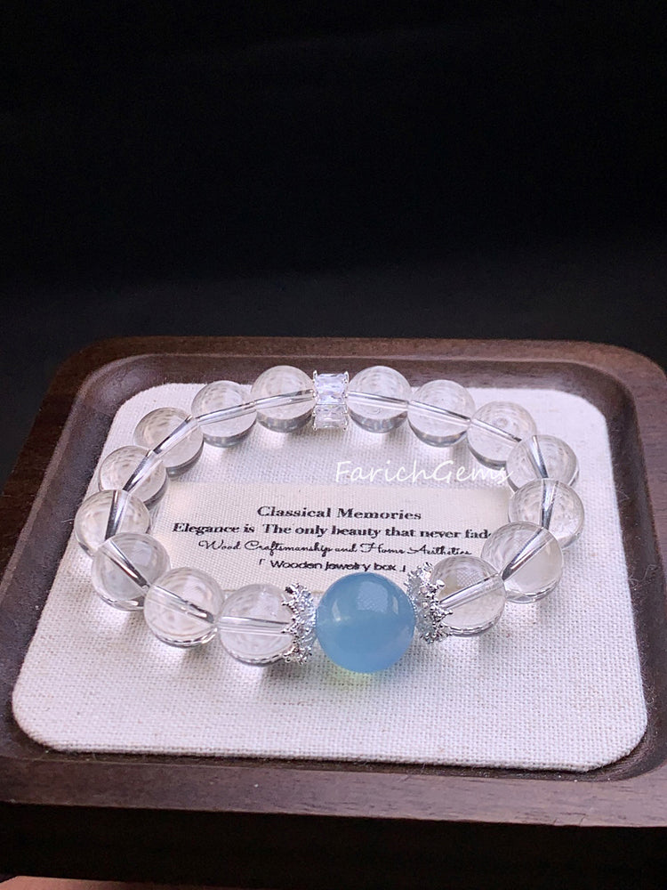 Aquamarine Clear Quartz Beaded Crystal Bracelet 11mm