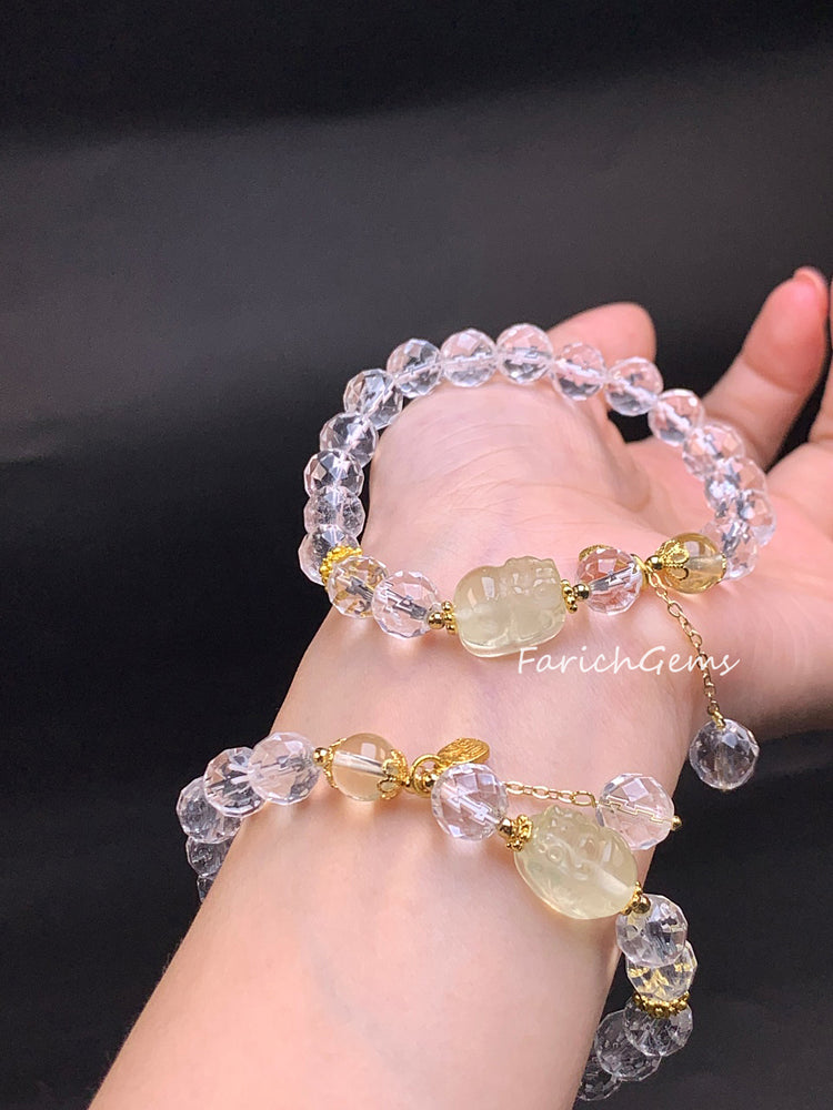 Clear Quartz Citrine Crystal Beaded Bracelet 8mm