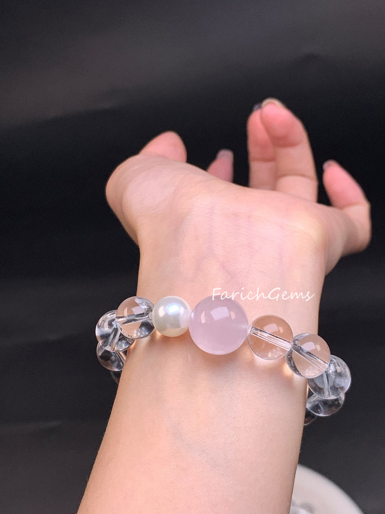 Madagascar Rose Quarz Natural Pearl Clear Quarz Bracelet 11mm