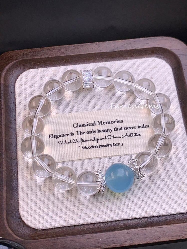 Aquamarine Clear Quartz Beaded Crystal Bracelet 11mm