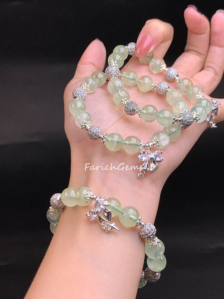 Bow Tie Accessory Prehnite Crystal Bracelet 10mm