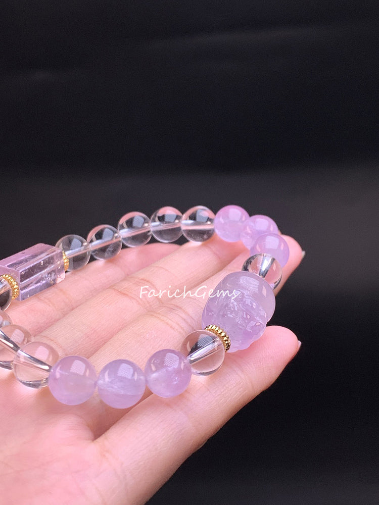 Lavender Clear Quartz Beaded Crystal Bracelet 8mm