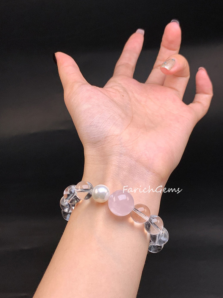 Madagascar Rose Quarz Natural Pearl Clear Quarz Bracelet 11mm