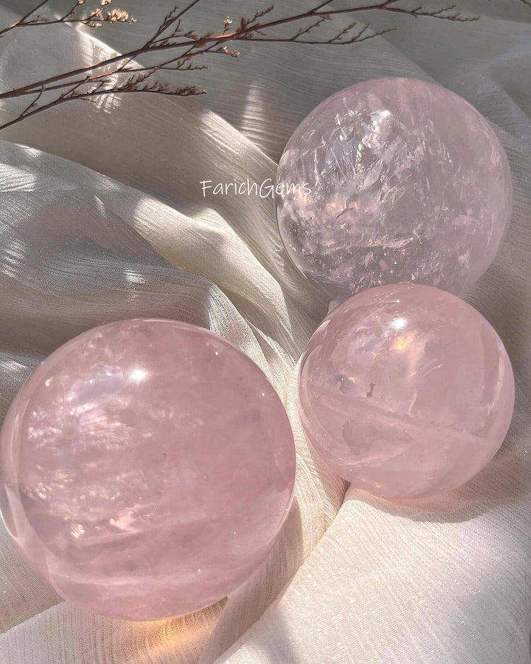 Natural Six-Star Rose Quartz Sphere, Pink Love 6-Point Rose Crystal Sphere