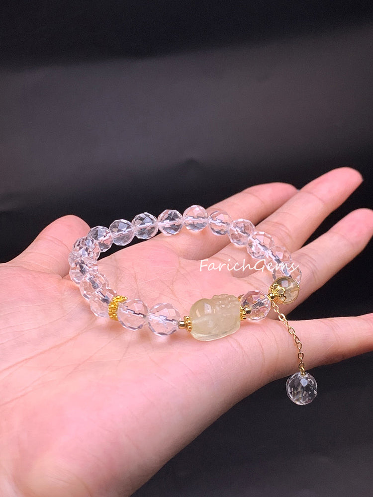 Clear Quartz Citrine Crystal Beaded Bracelet 8mm